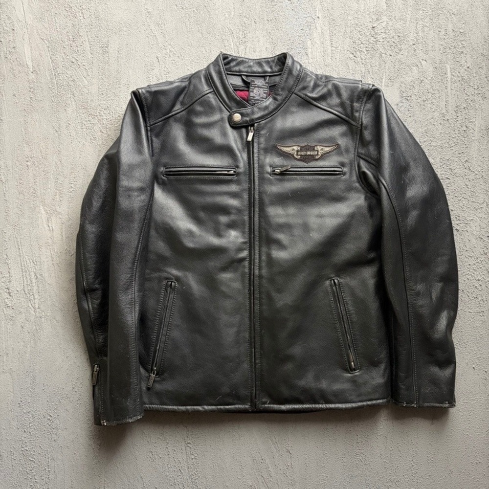 Vintage Harley Davidson Leather Jacket Medium Black 2000s Y2K Biker Embroidered